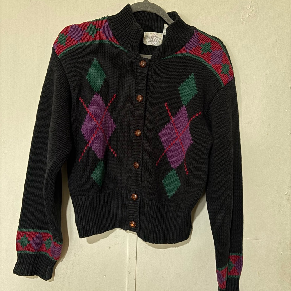 Black, Multi-coloured vintage cardigan